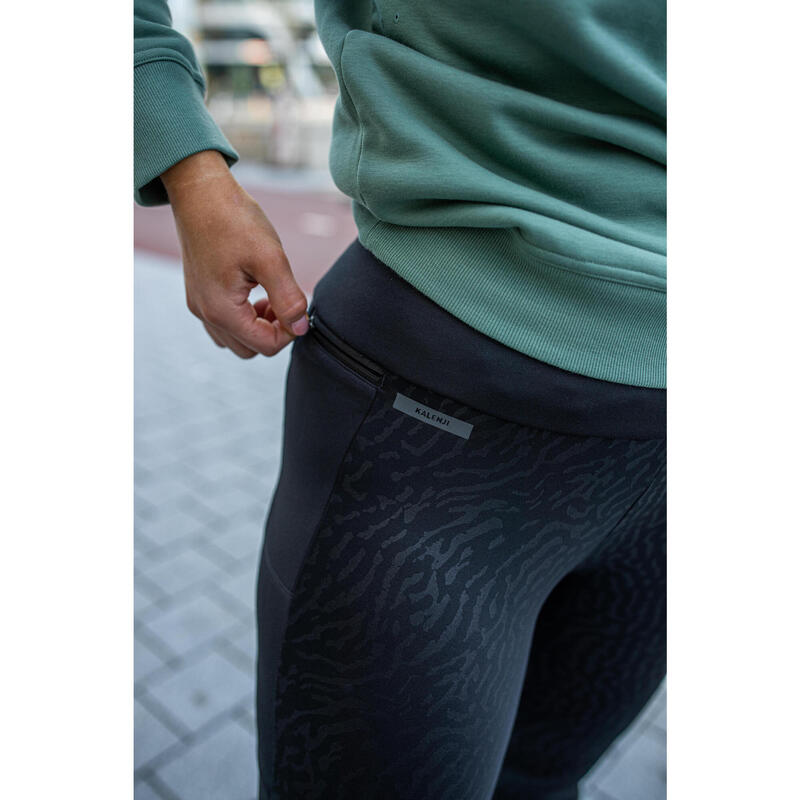 Lauftights lang Damen - Warm+ schwarz mit Motiv 