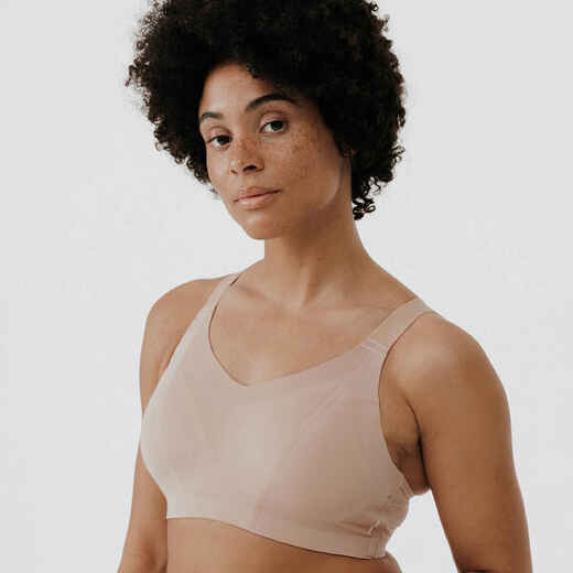 Women's invisible sports bra with high-support cups - Khaki - Decathlon