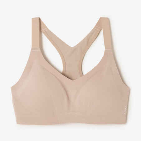Women's invisible sports bra with high-support cups - Beige - Decathlon