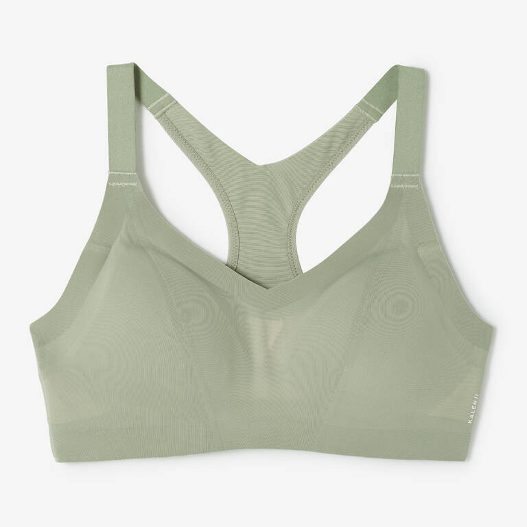 Women's invisible sports bra with high-support cups - Khaki - Decathlon