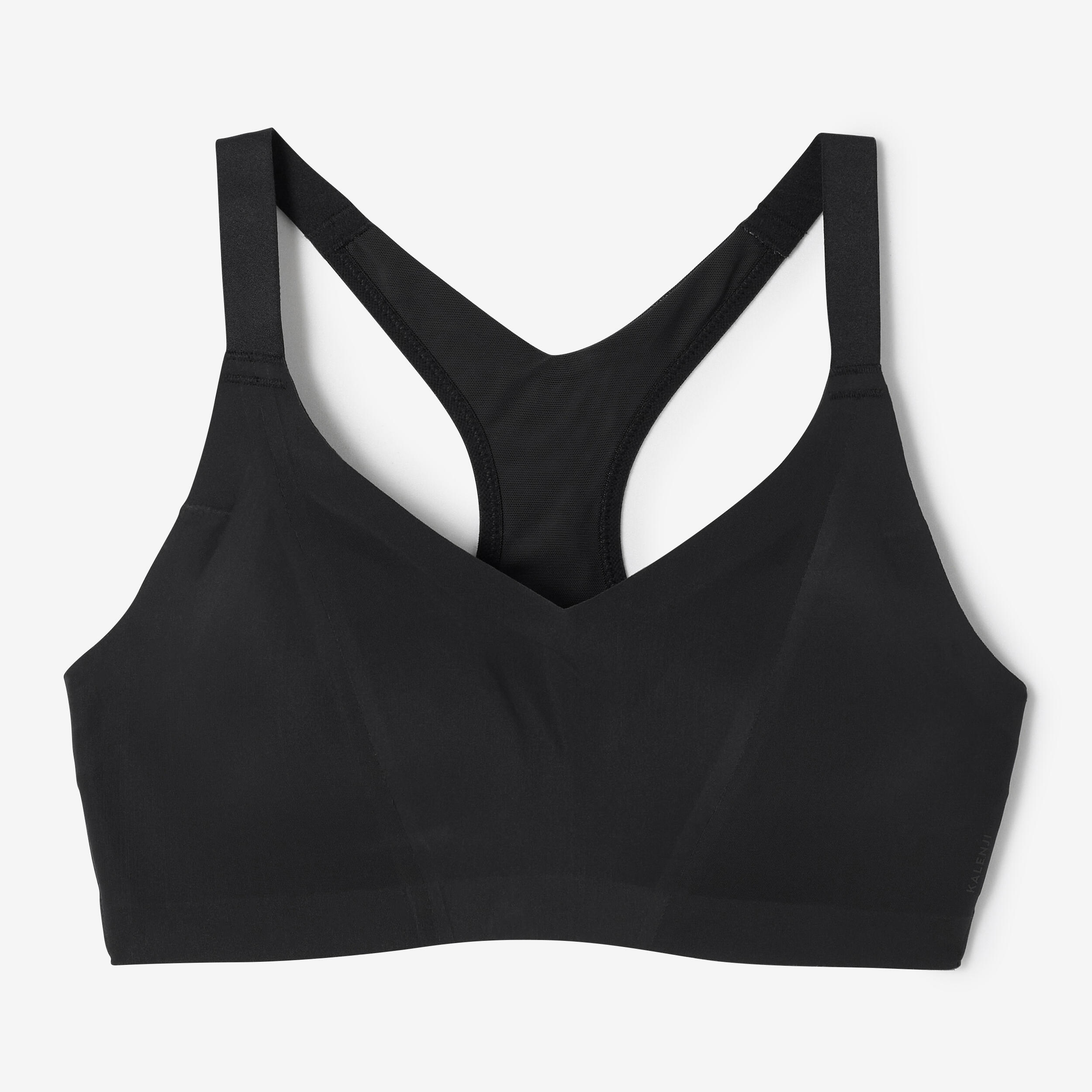 Women's MaxSupport Sports Bra Comfort Black Black Kalenji Decathlon