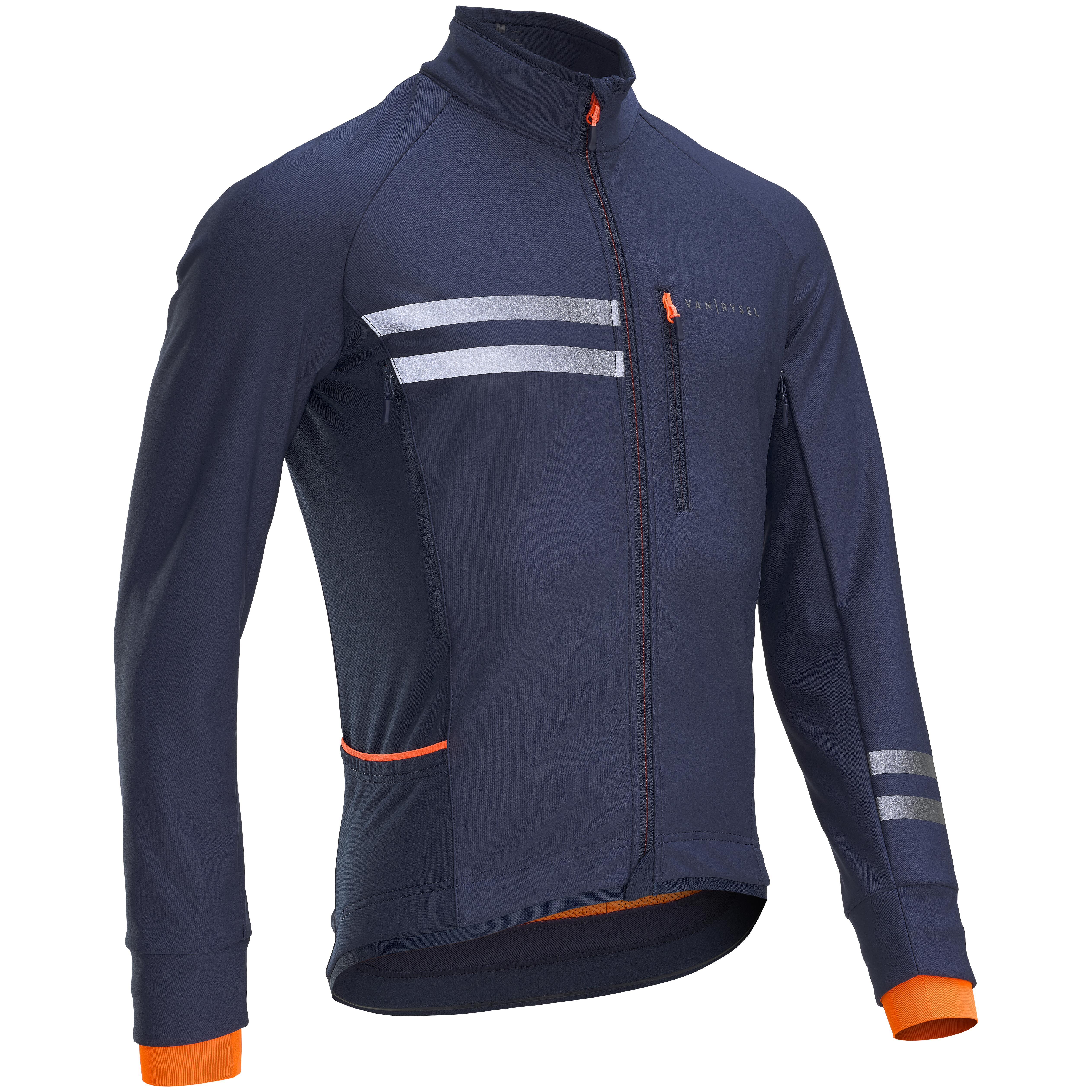 Jachetă ciclism iarnă RC500 Bleumarin-Portocaliu Bărbați Bărbaţi