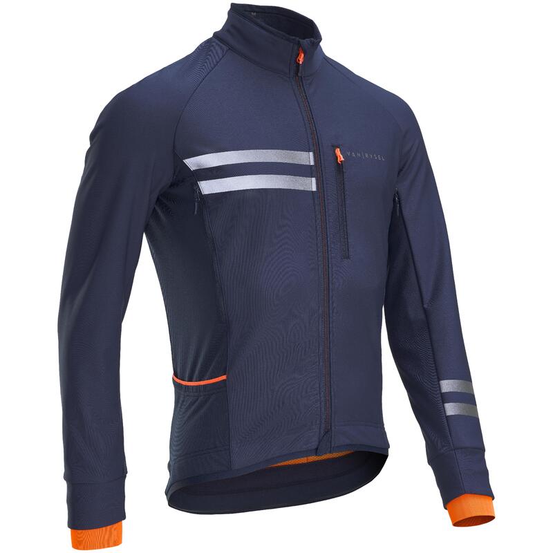 Veste hiver de vélo RC500 homme bleu marine/orange