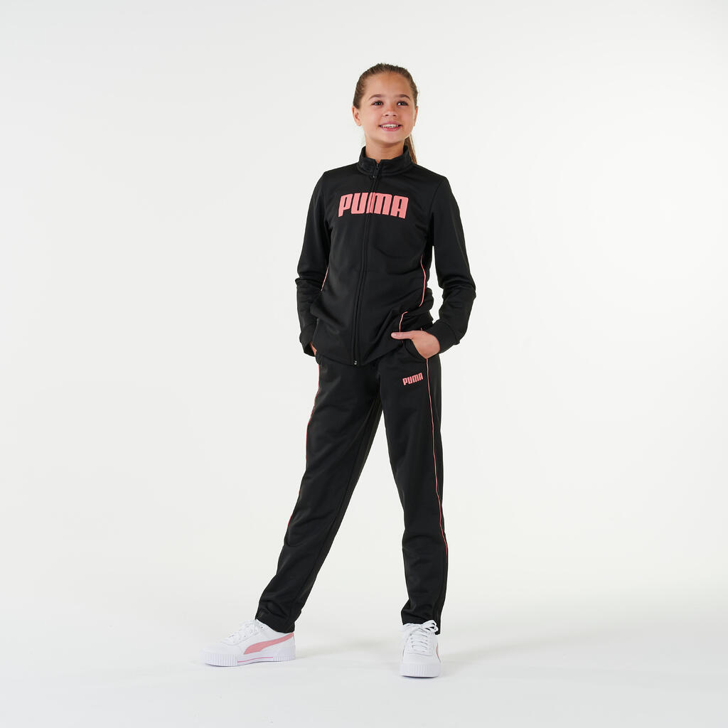 Girls' Breathable Synthetic Tracksuit - Black/Pink