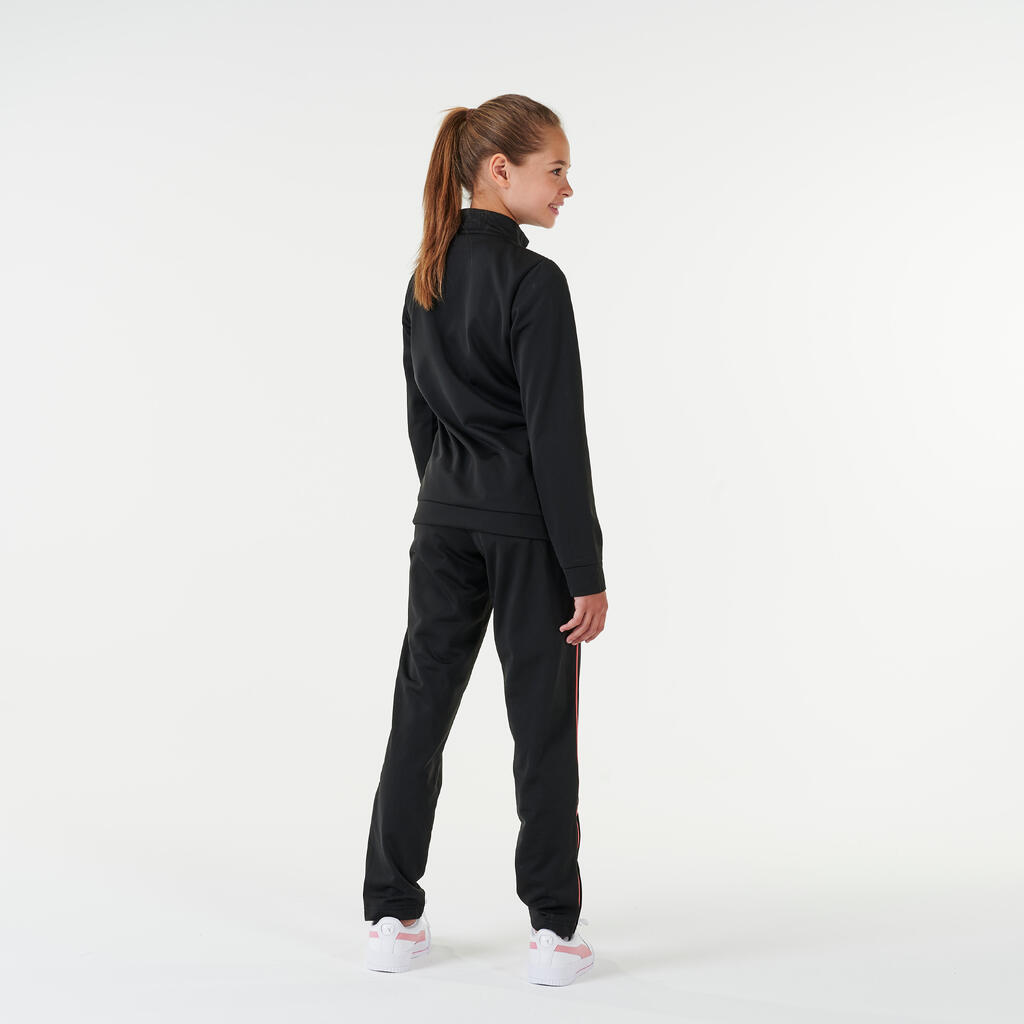 Girls' Breathable Synthetic Tracksuit - Black/Pink