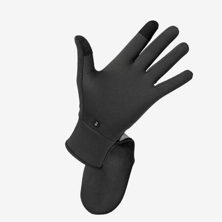 Перчатки для бега со встроенными рукавицами серо-черные EVOLUTIV