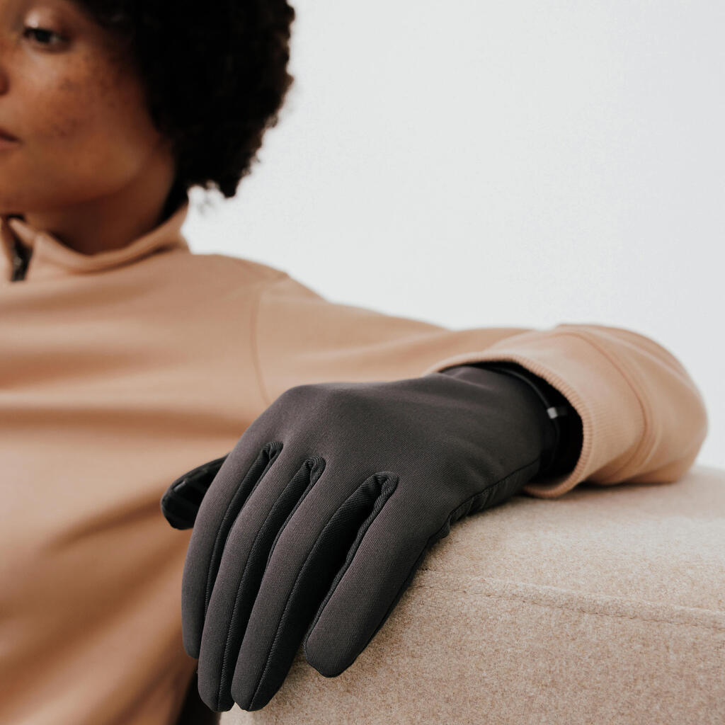 Gants de running tactiles adulte - kiprun  warm+ 500 v2 kaki