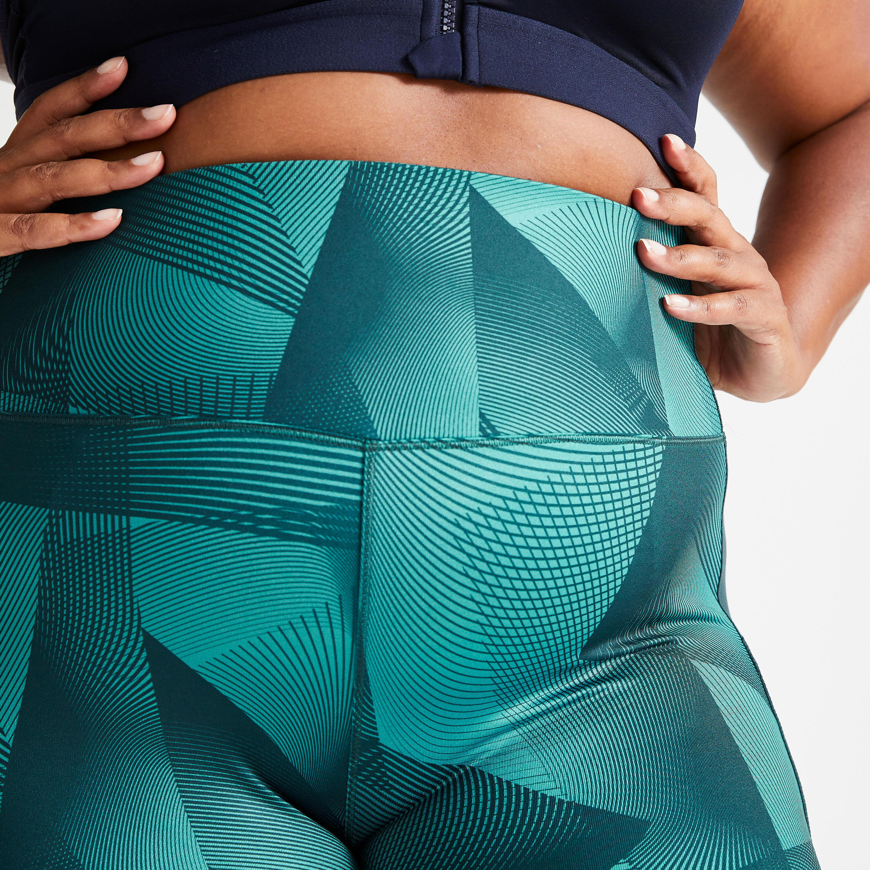 Women's plus size sports leggings with pocket, green print 3/6