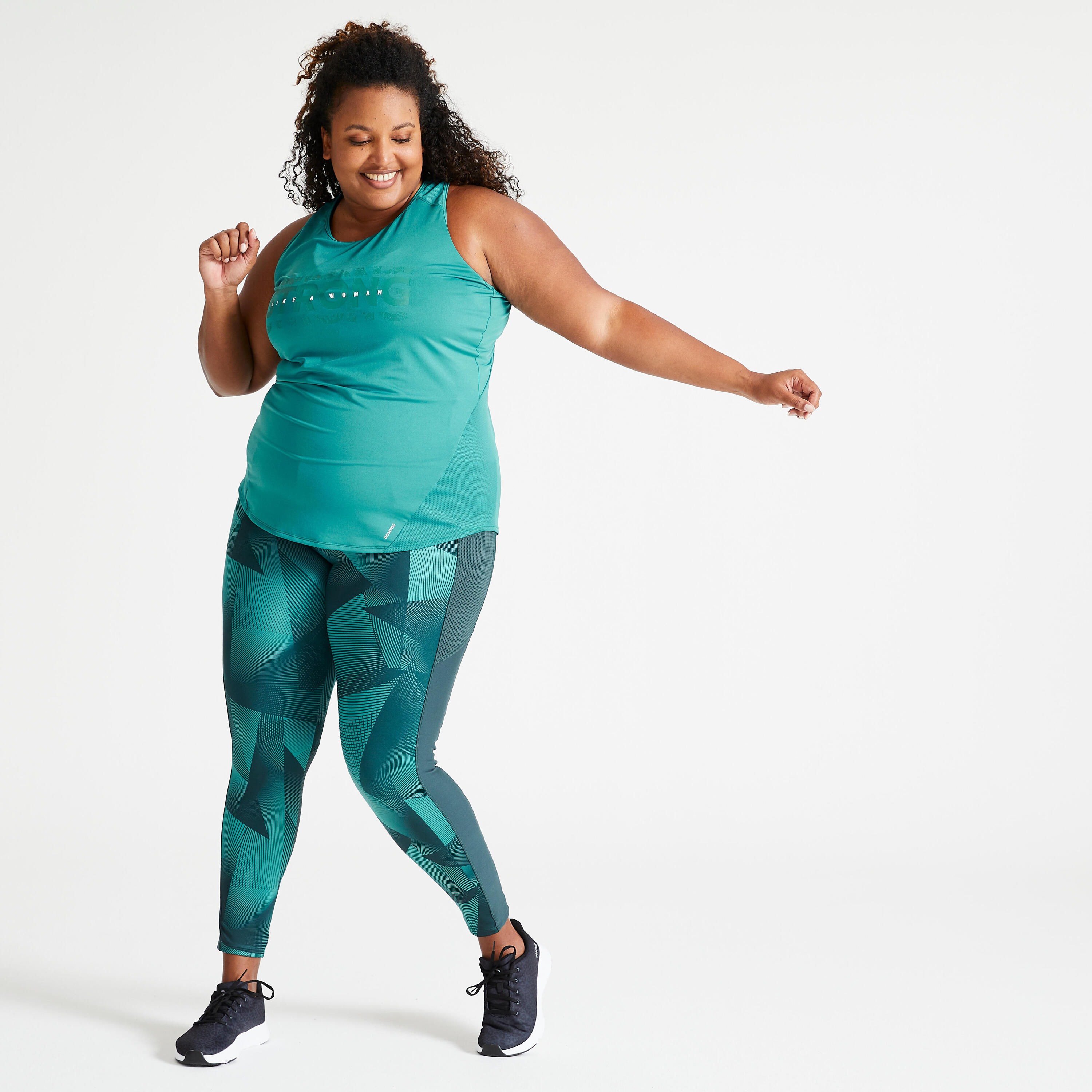 Women's plus size sports leggings with pocket, green print 2/6
