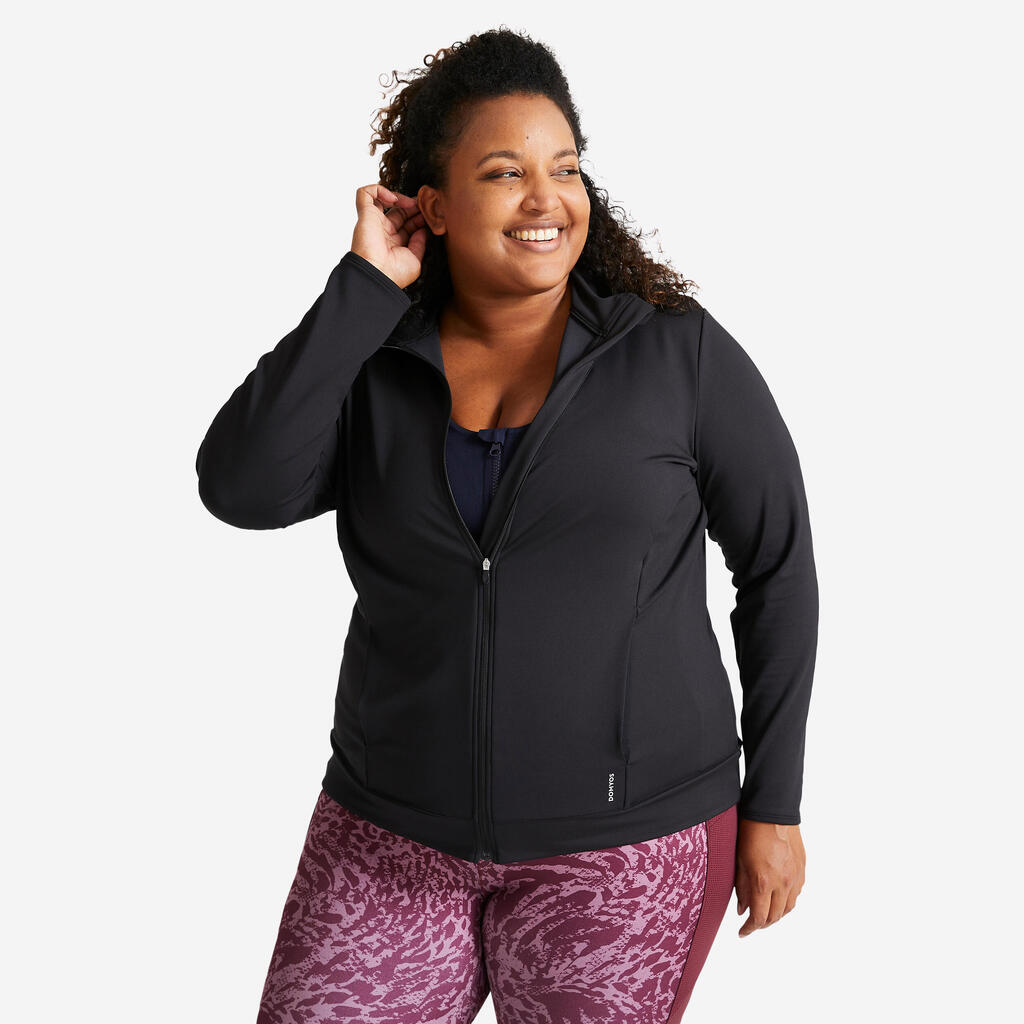 Women's Large Straight-Cut Fitness Cardio Jacket - Black