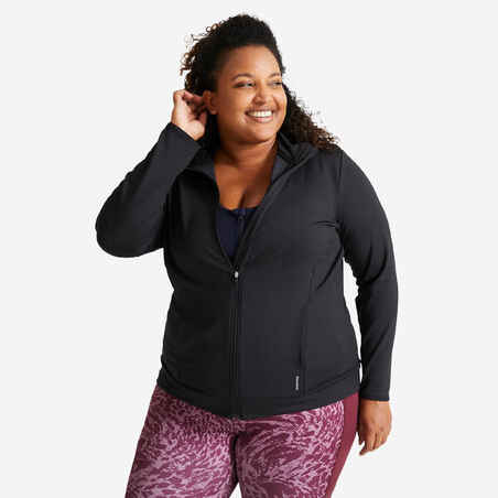 Women's Large Straight-Cut Fitness Cardio Jacket - Black