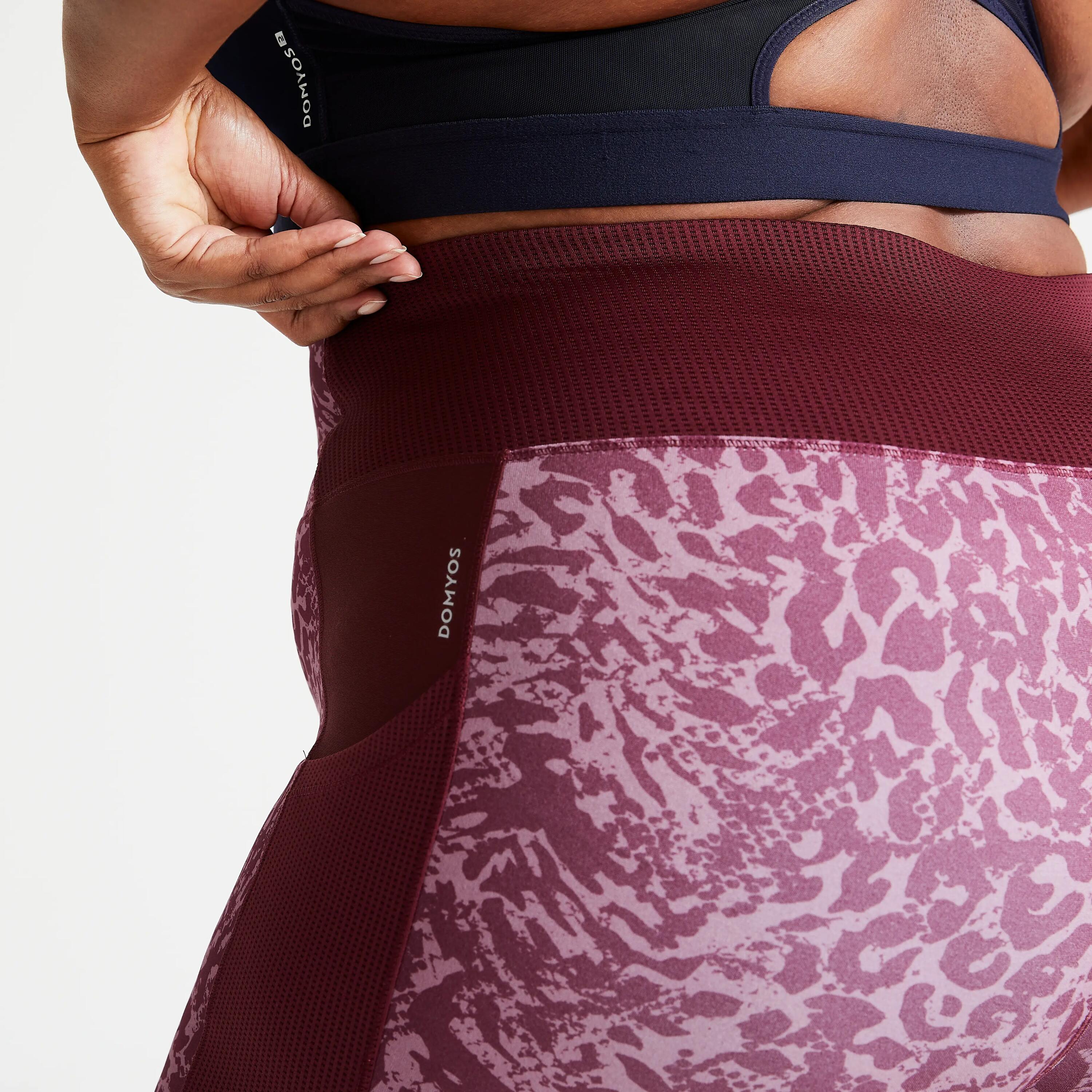 Women's plus size sports leggings with pocket, pink and burgundy print 6/6