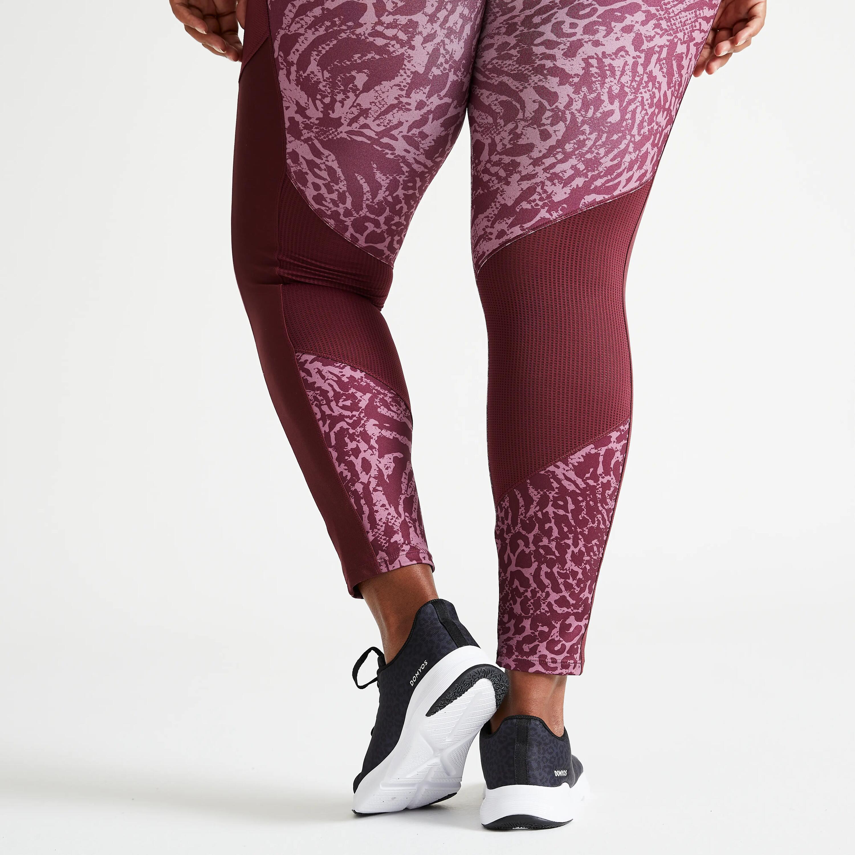Women's plus size sports leggings with pocket, pink and burgundy print 5/6