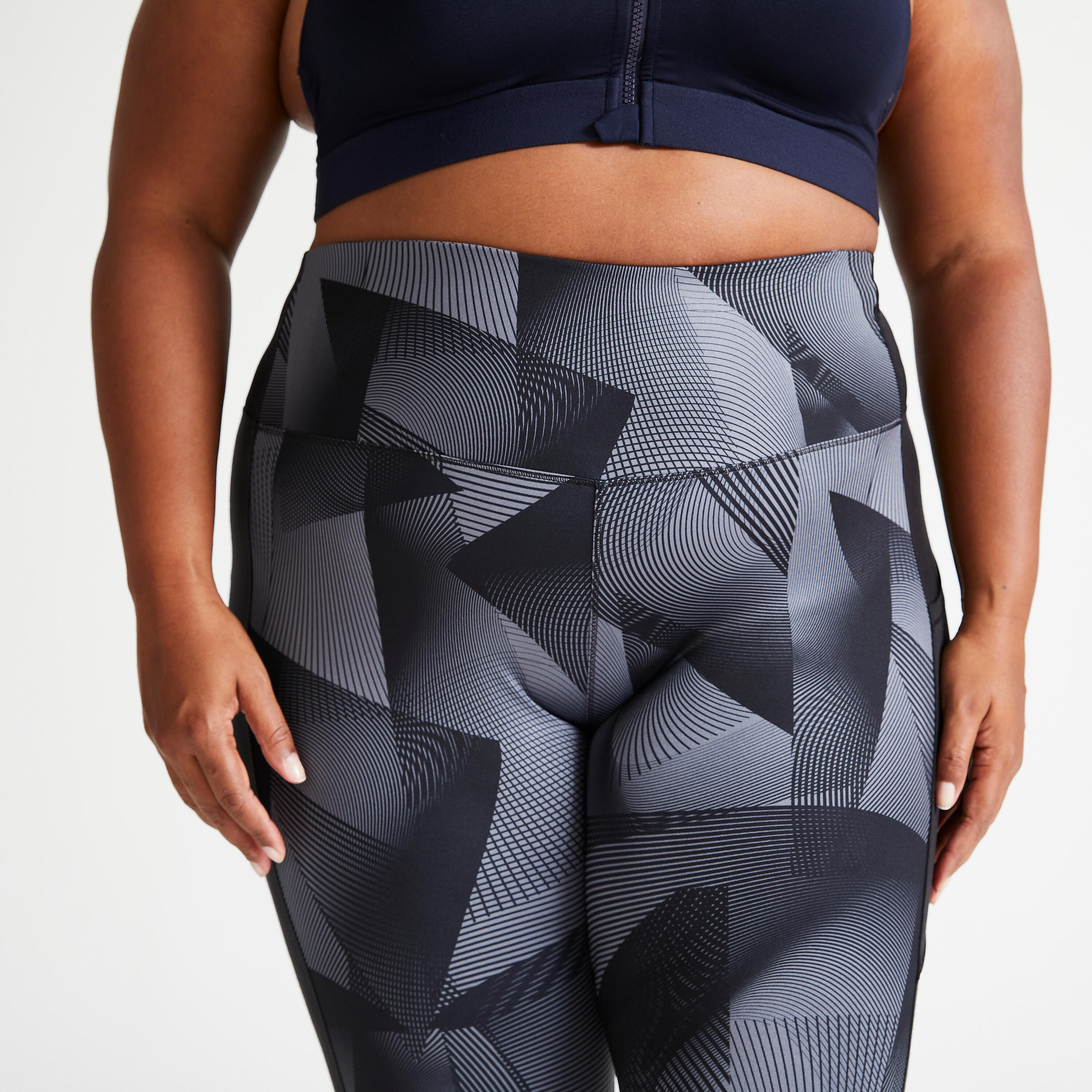 Women's Plus-Size Fitness Cardio Leggings with Pocket - Black/Grey