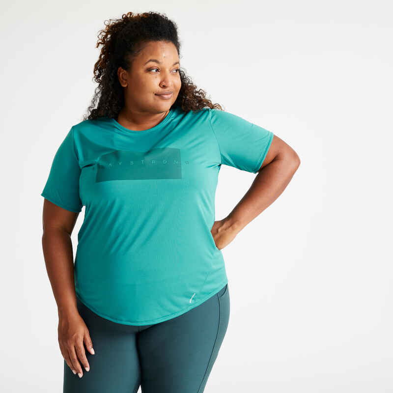 T-Shirt 120L Fitness Cardio Damen große Größen - grün