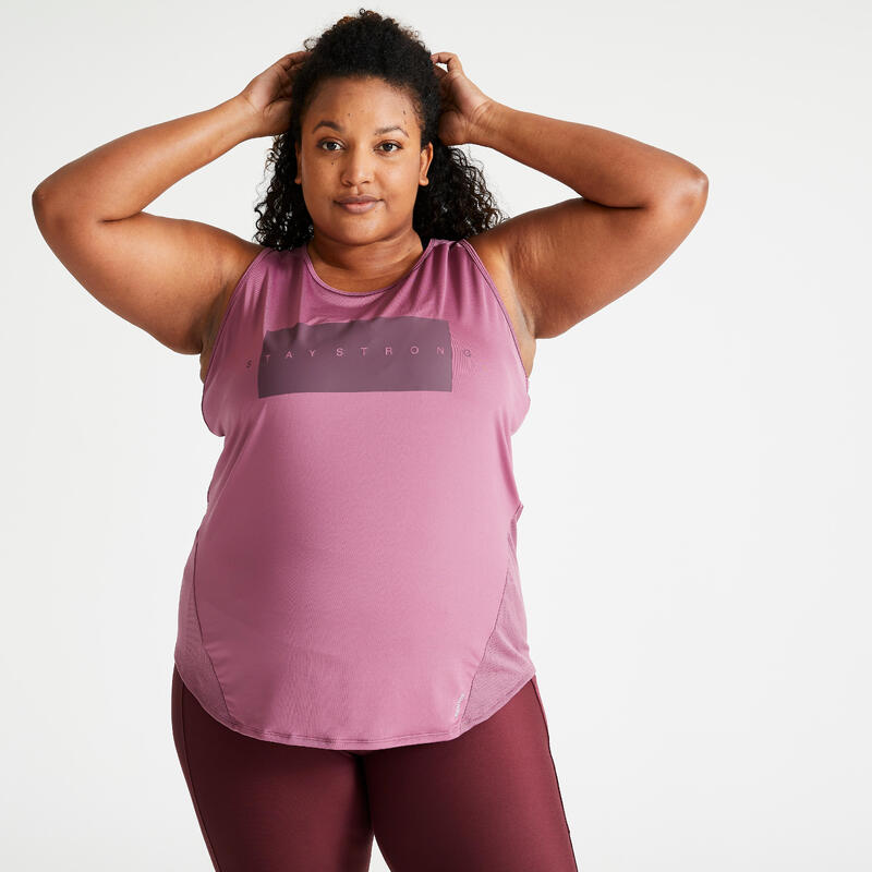 Camiseta fitness sin mangas tirantes corte entallado Mujer violeta
