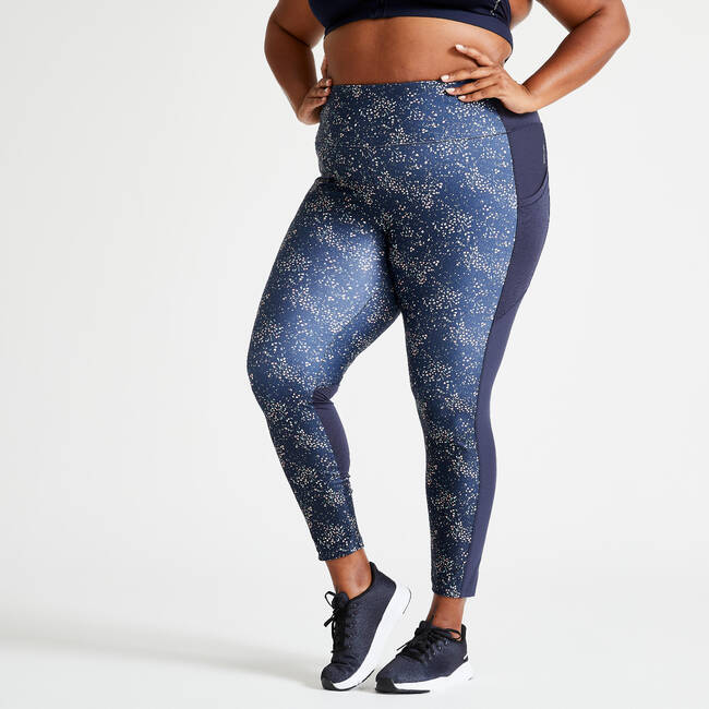 Women's Cardio Fitness Plus Size Leggings with Pocket - Blue/Print
