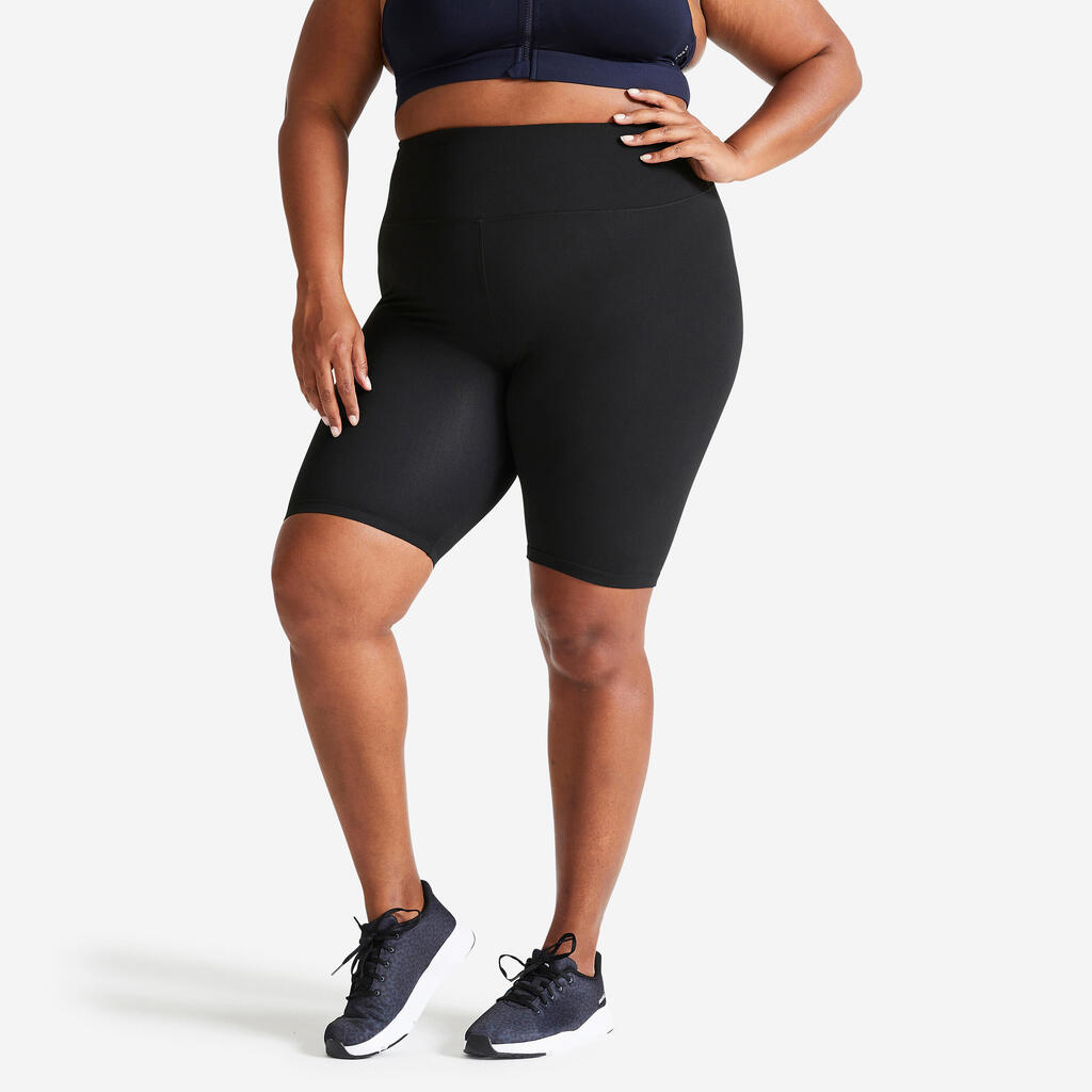 High-Waisted Plus Size Fitness Cycling Shorts - Black