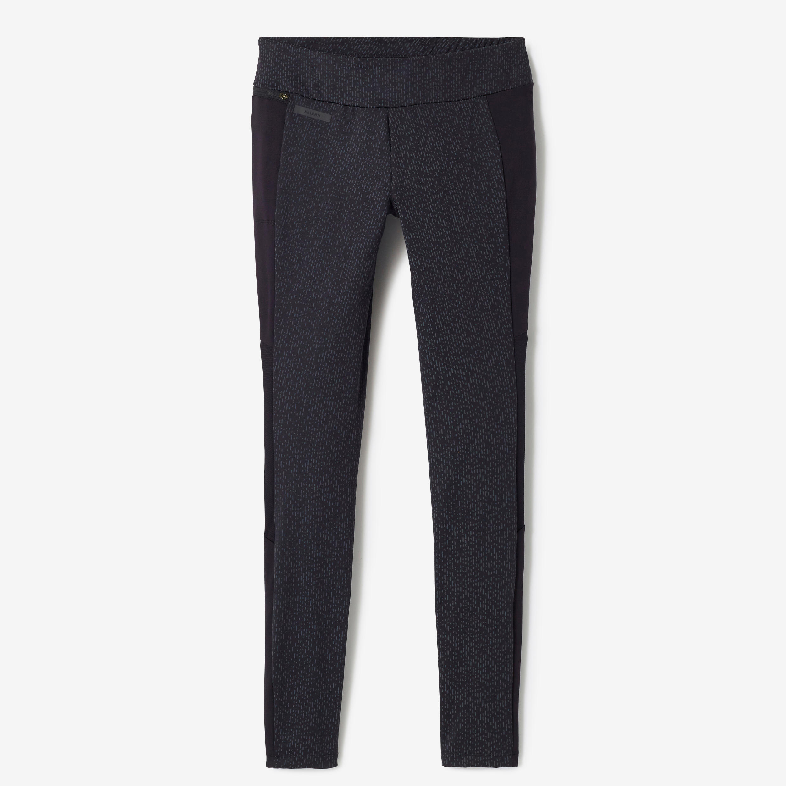 Women's warm long running leggings - Warm+ black with reflective motifs