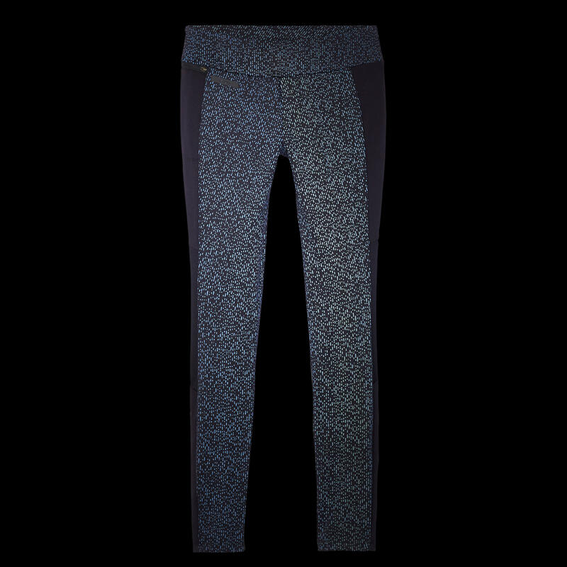 Női meleg leggings futáshoz, fekete, fényvisszaverő mintákkal - Warm+