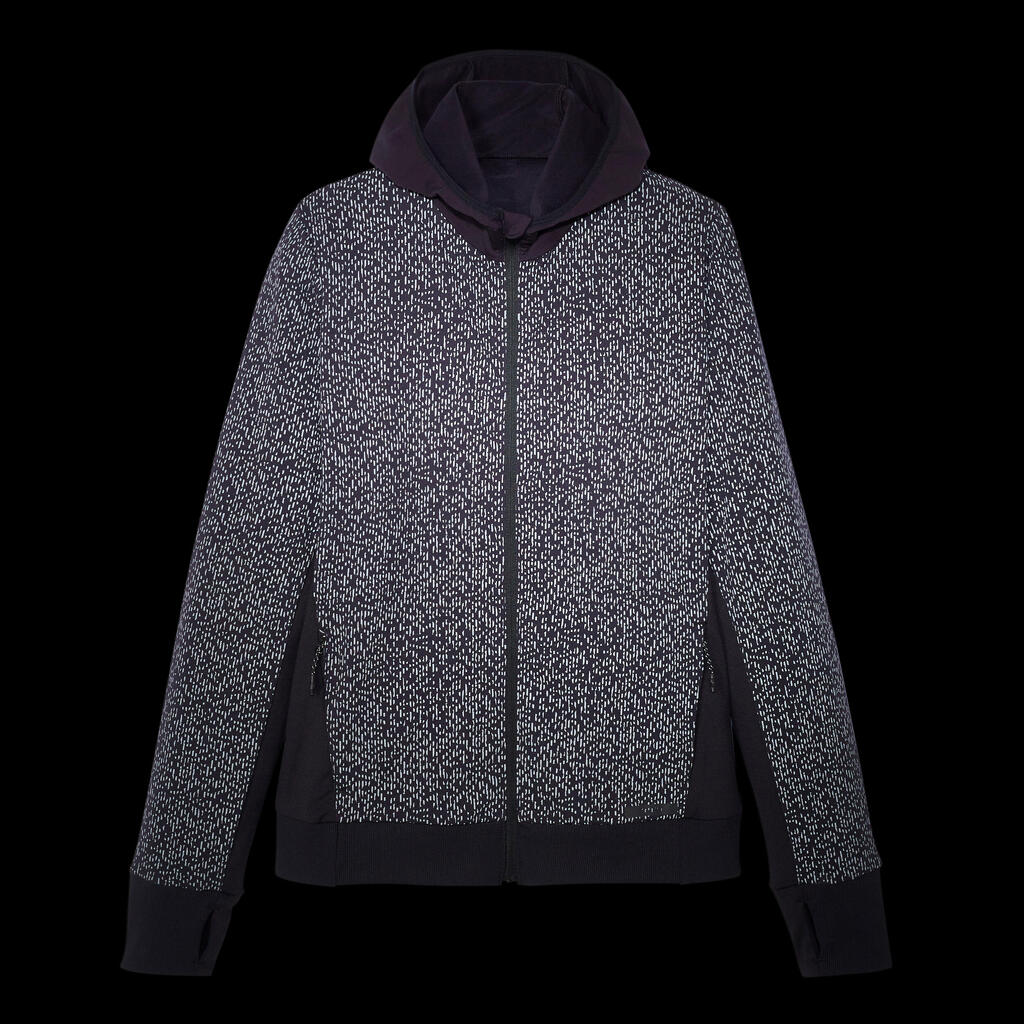  Women's Warm Running Hoodie - Black with Reflective Motifs