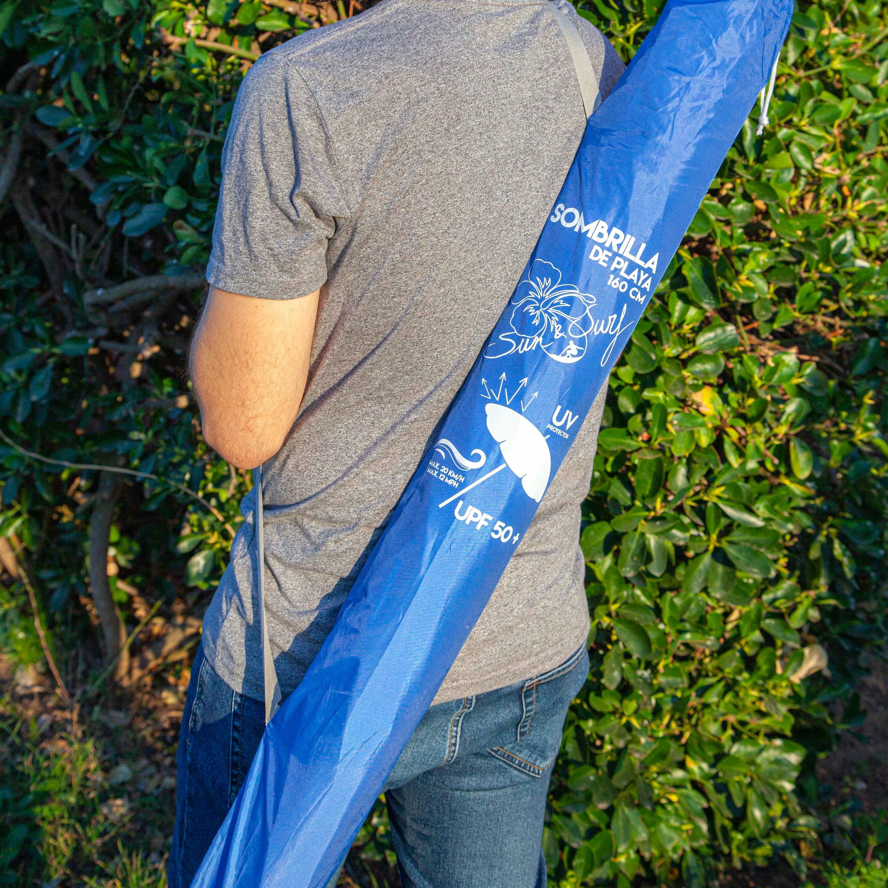 Sombrilla playa UPF50+ 160cm Sun&Surf azul con ribete amarillo 2/6