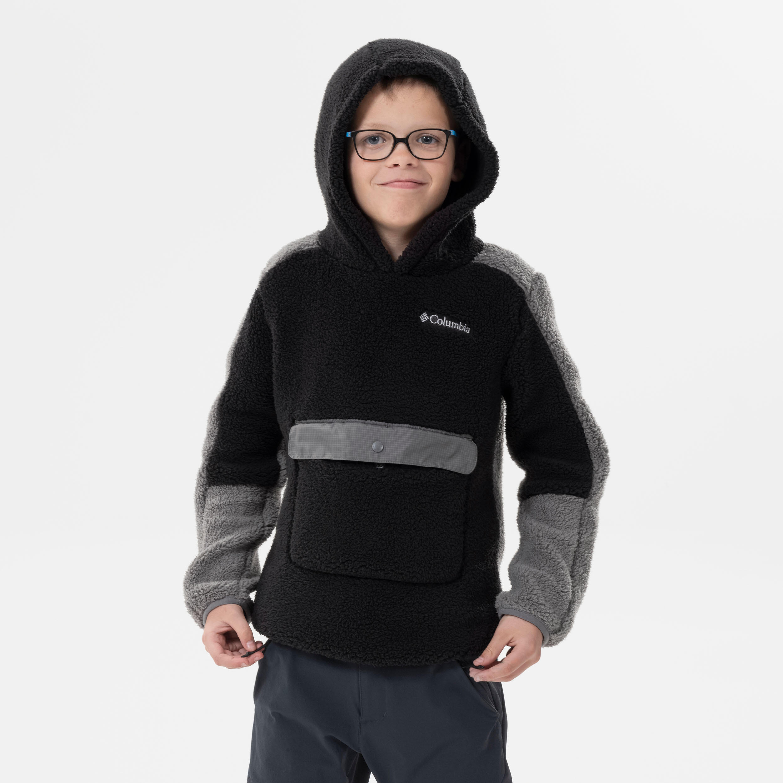 Kids’ Hiking Fleece - Columbia Sherpa Hoodie - Aged 7-15 - Black 3/5