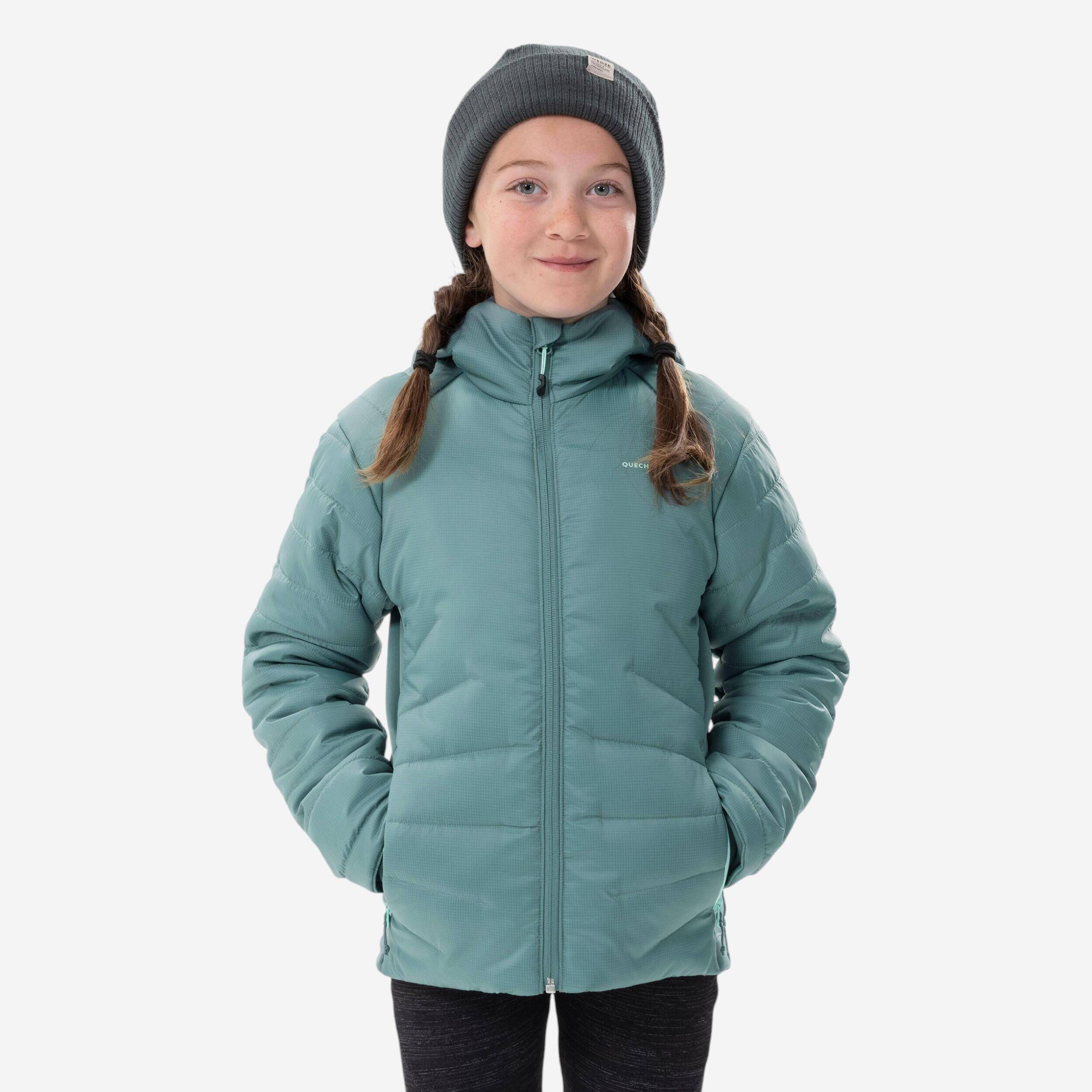 KIDS’ PADDED HIKING JACKET - HYBRID AGED 7-15 - PASTEL GREEN -  1