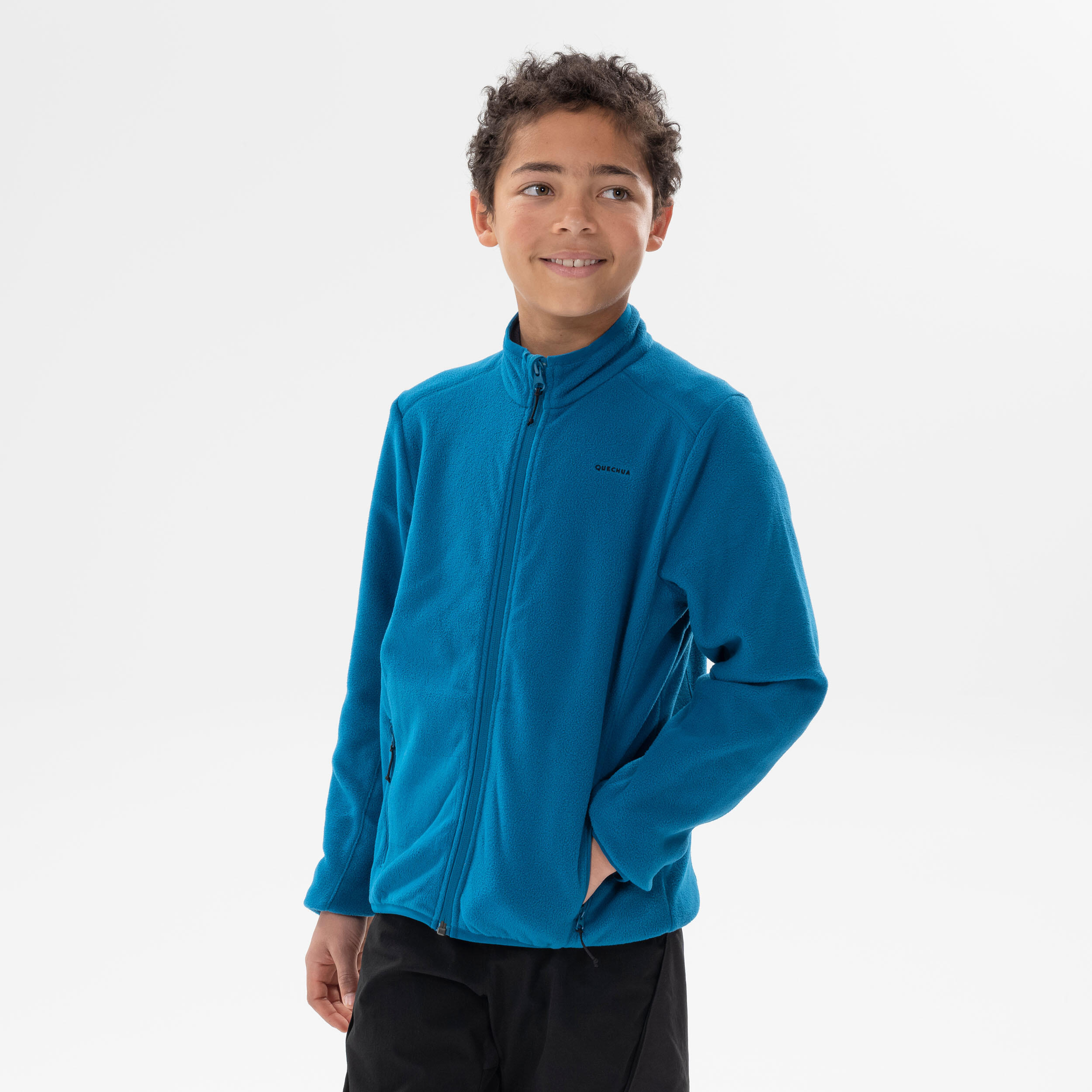 Kids’ Fleece Hiking Jacket - MH 150 - Petrol blue, Carbon grey ...