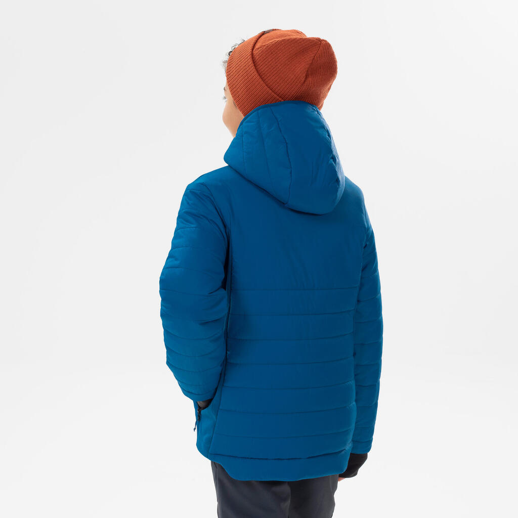 Bērnu siltināta pārgājienu hibrīda jaka, vecumā no 7 līdz 15 gadiem, melna