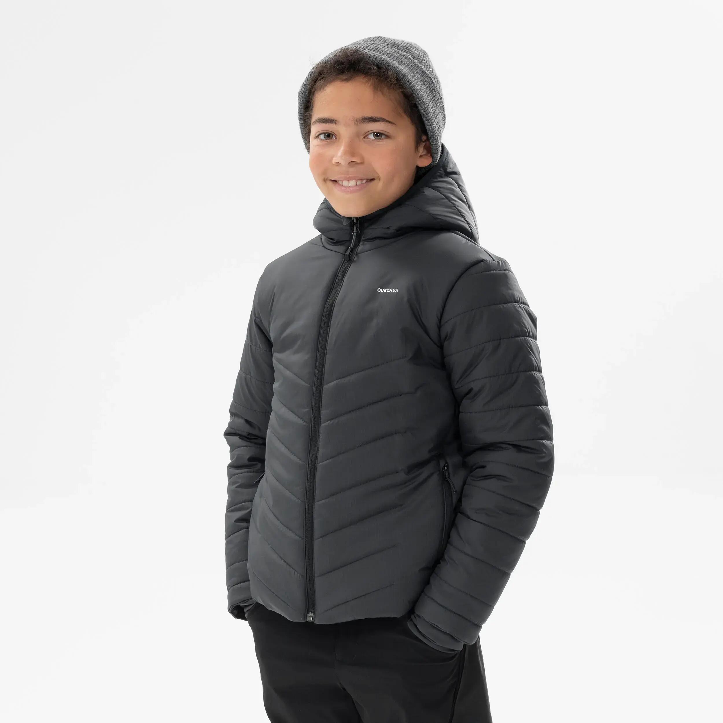Kids Warm Puffer Jacket With Hoodie Black 7-15 Years -  1