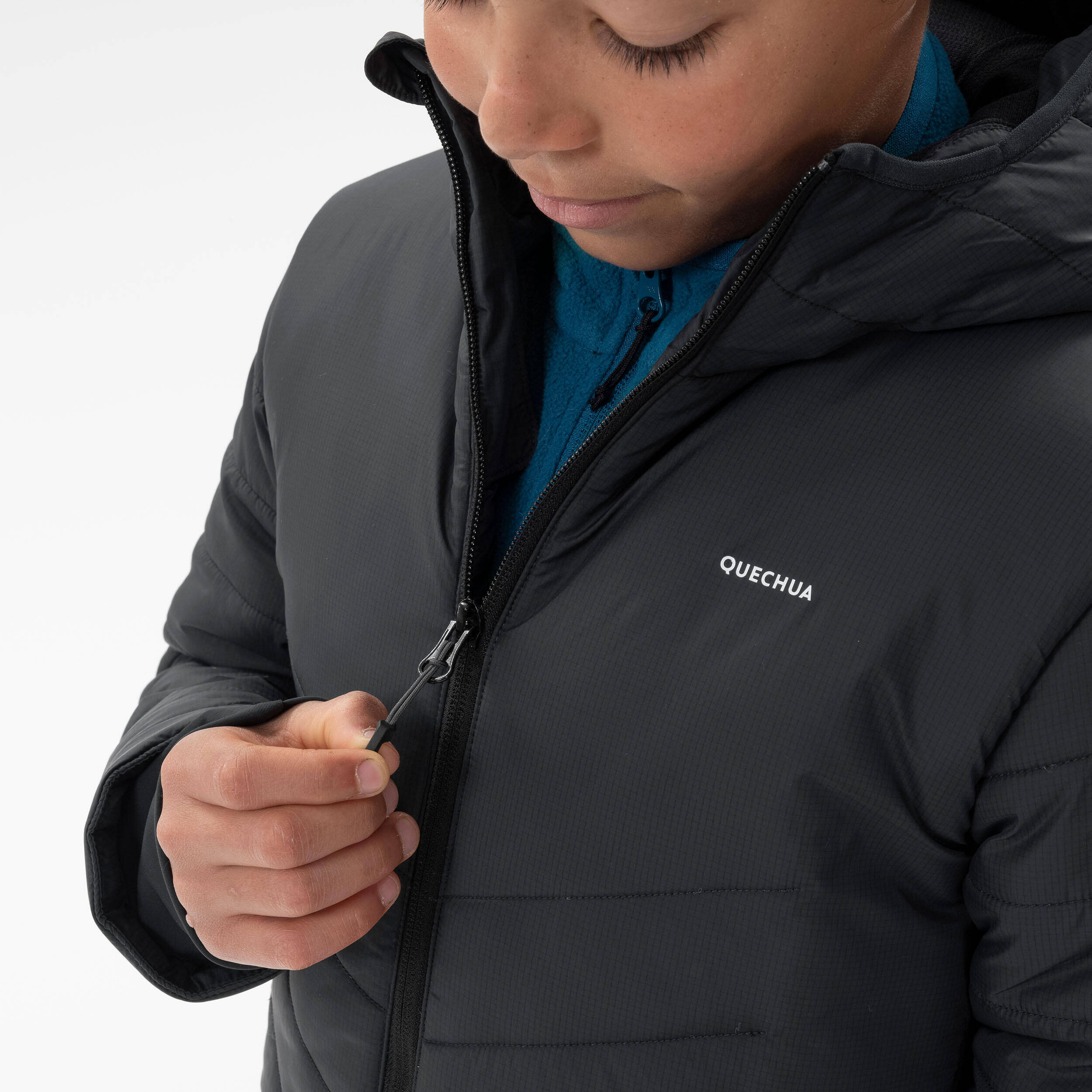 KIDS’ PADDED HIKING JACKET - HYBRID AGED 7-15 - BLACK -  5