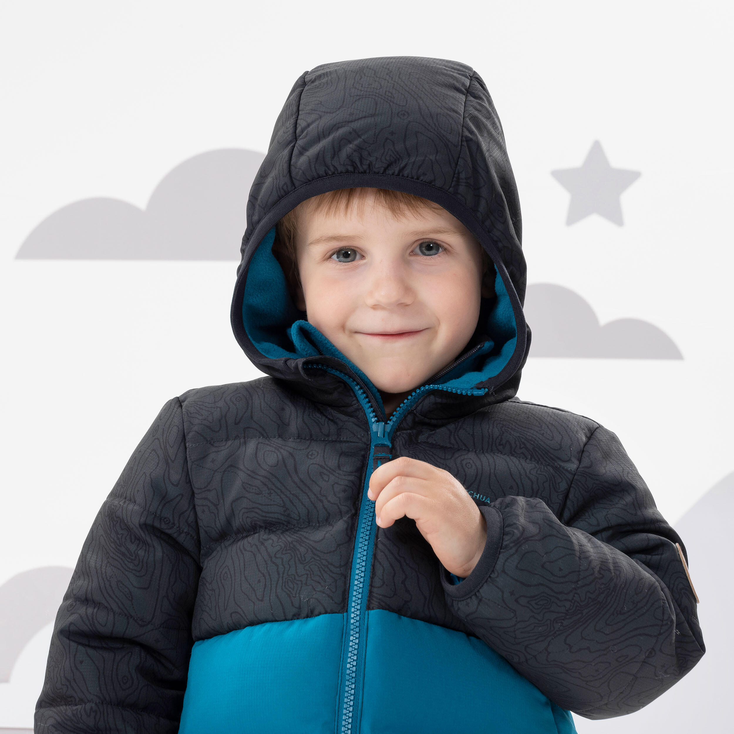 Kids’ Hiking Down Jacket Age 2-6 Years - Grey/Blue 5/6