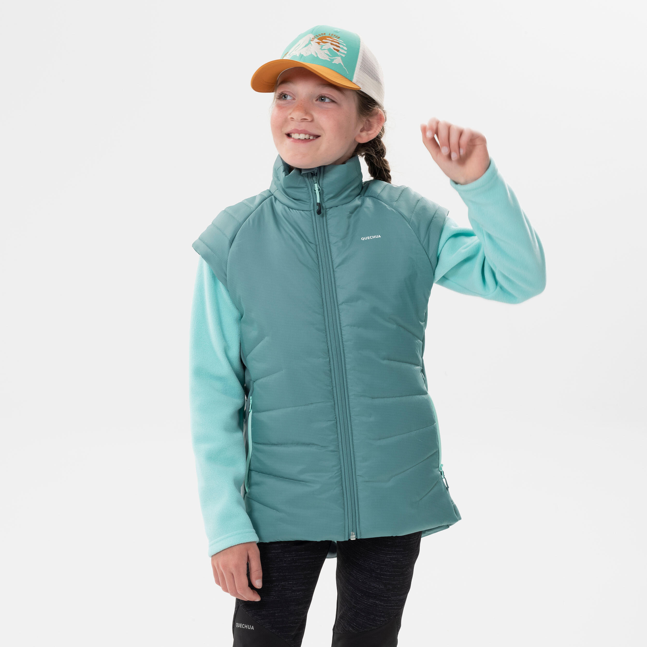 KIDS’ PADDED HIKING JACKET - HYBRID AGED 7-15 - PASTEL GREEN 4/6