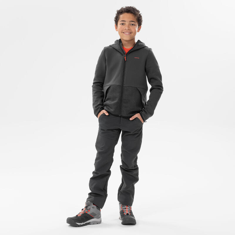 CHAQUETA POLAR SENDERISMO- MH500 NEGRO GRIS - NIÑOS 7-15 AÑOS 