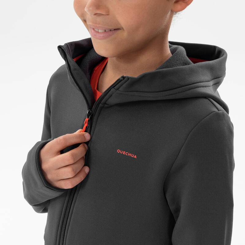 CHAQUETA POLAR SENDERISMO- MH500 NEGRO GRIS - NIÑOS 7-15 AÑOS 