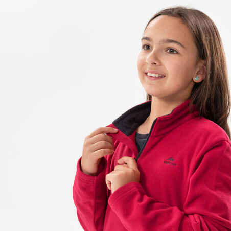 Mergaičių žygių džemperis „MH100“, 7–15 metų amžiaus vaikams, tamsiai rožinis