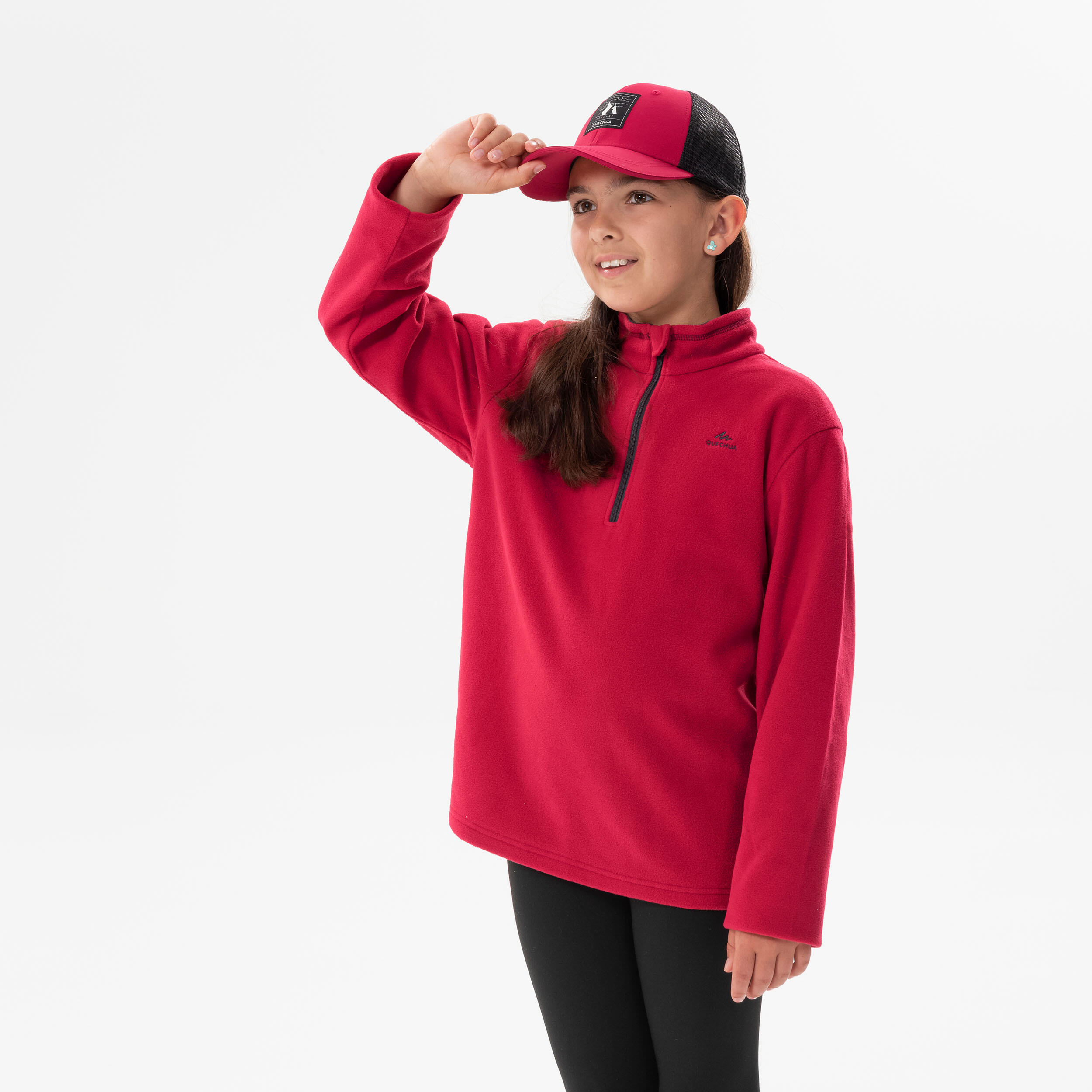 Girl’s Hiking Fleece - MH100  Aged 7-15 - Dark Pink 3/5