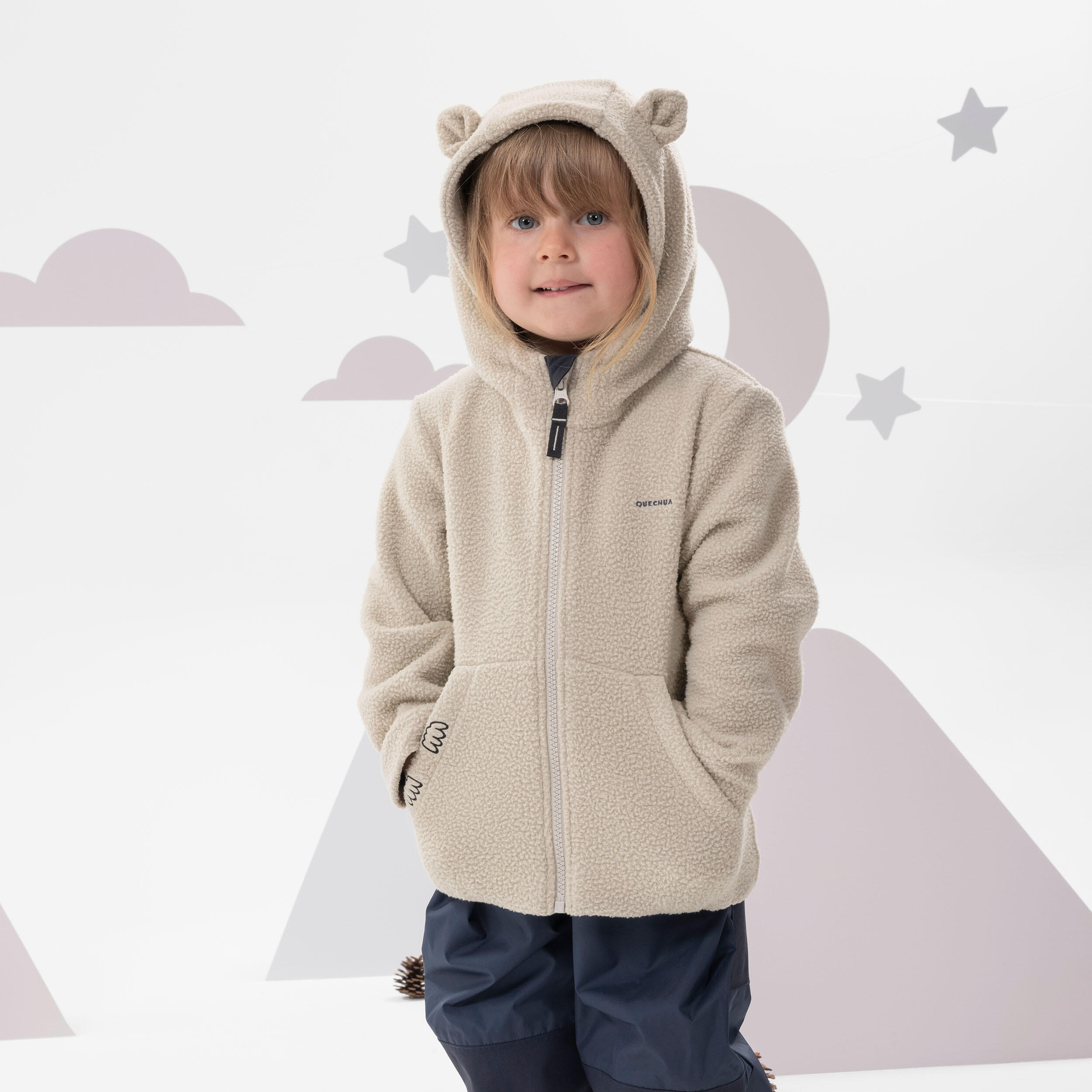 Kids’ Fleece Jacket - MH 500 Beige - Linen - Quechua - Decathlon