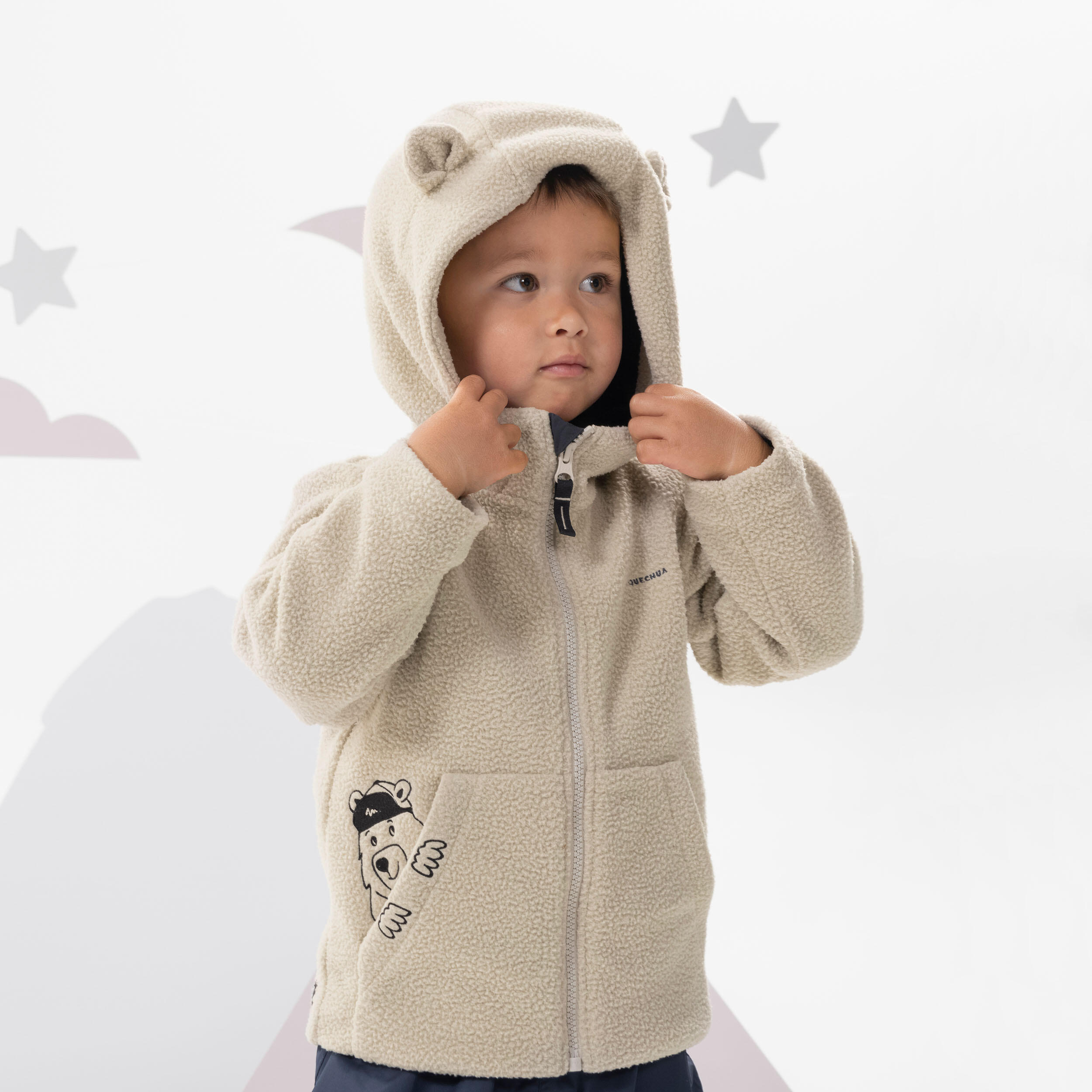 Kids’ Fleece Jacket - MH 500 Beige - Linen - Quechua - Decathlon