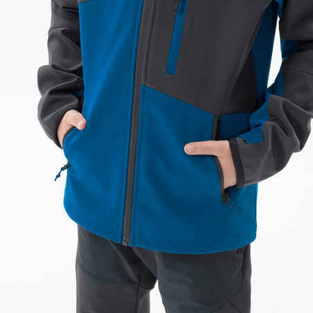 Boys’ Softshell Hiking Jacket Aged 7-15 MH550 - Blue and Grey