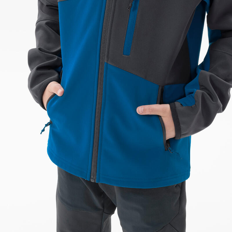 Softshell jas voor wandelen MH550 blauw en grijs kinderen 7-15 jaar