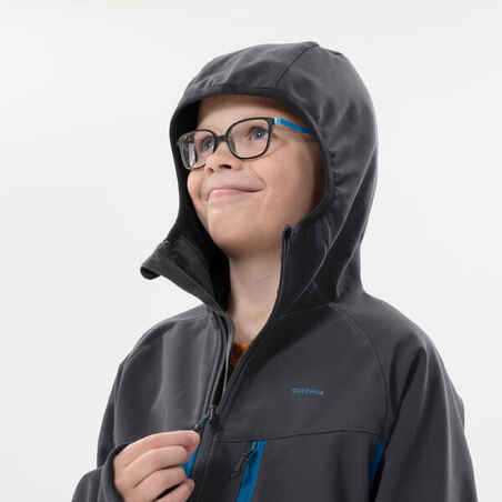 מעיל סופטשל לילדים בגילאי 7-15 עבור טיולים מדגם MH550 - כחול ואפור