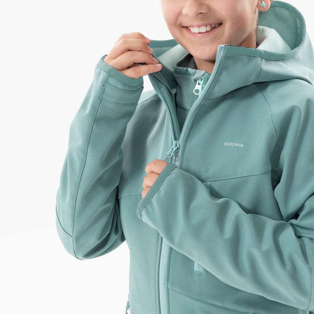 VESTE SOFTSHELL RANDONNEE - MH550 VERT PASTEL - ENFANT 7-15 ANS