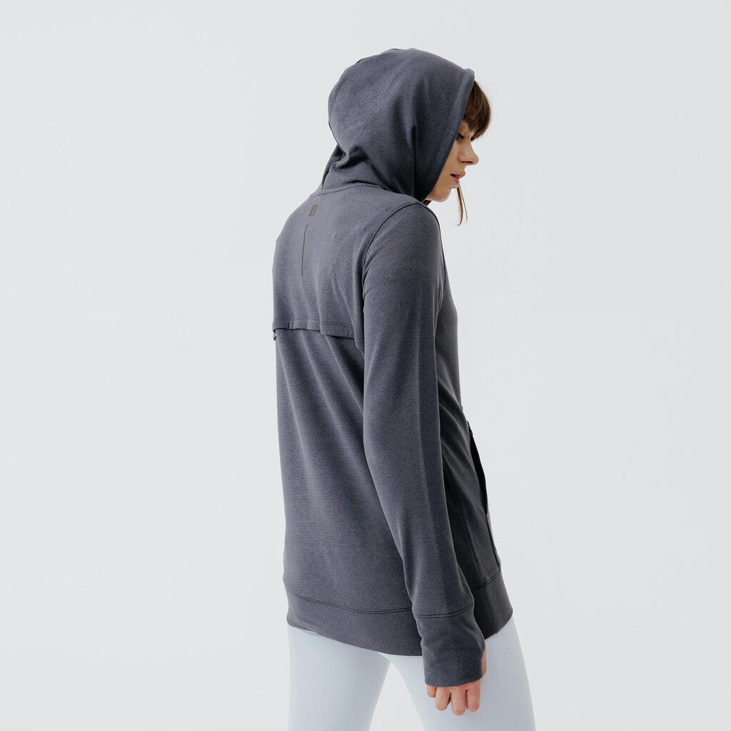 Sweat à capuche running chaud femme - Hood 500 gris foncé