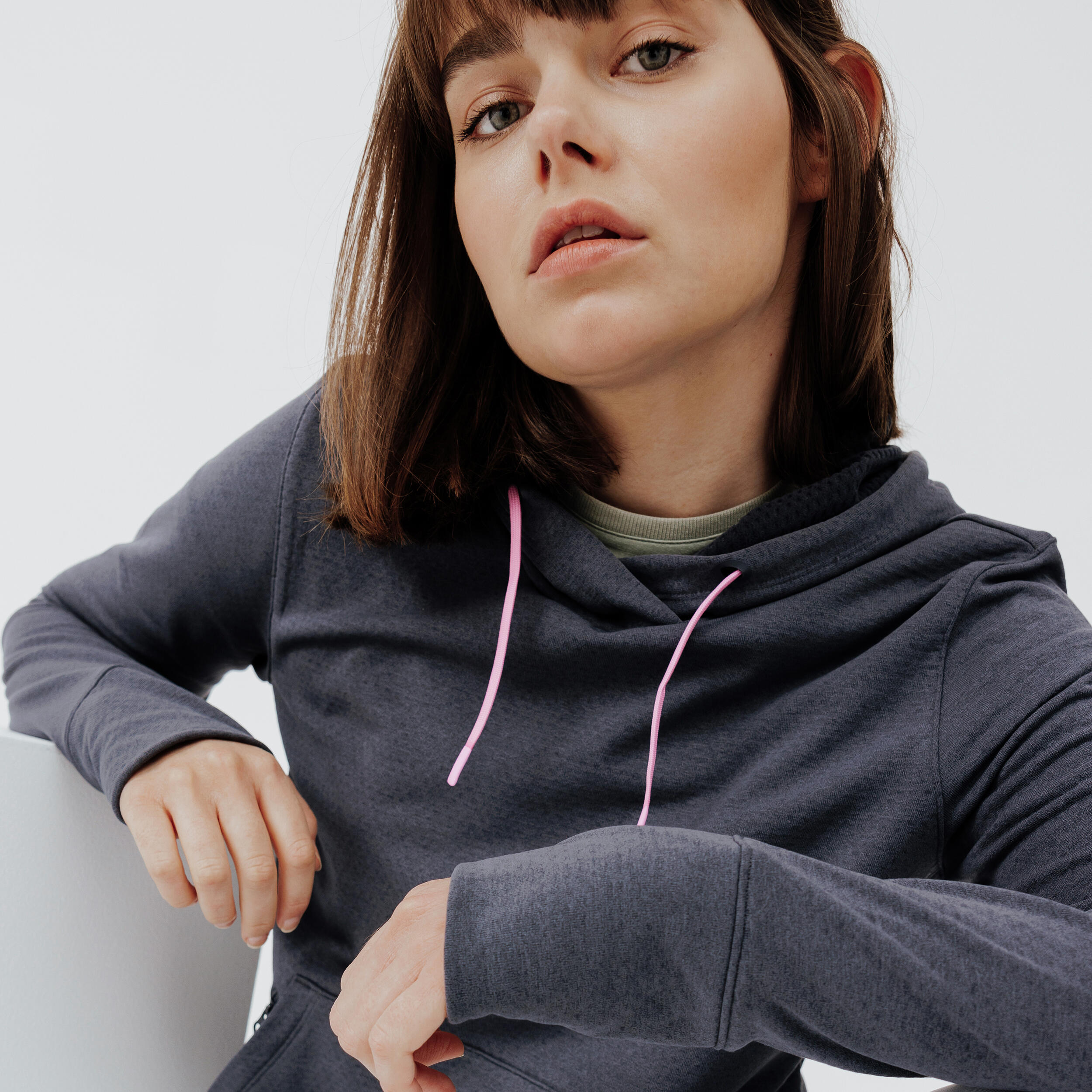 Sweat a capuche running chaud femme Hood 500 gris fonce Decathlon