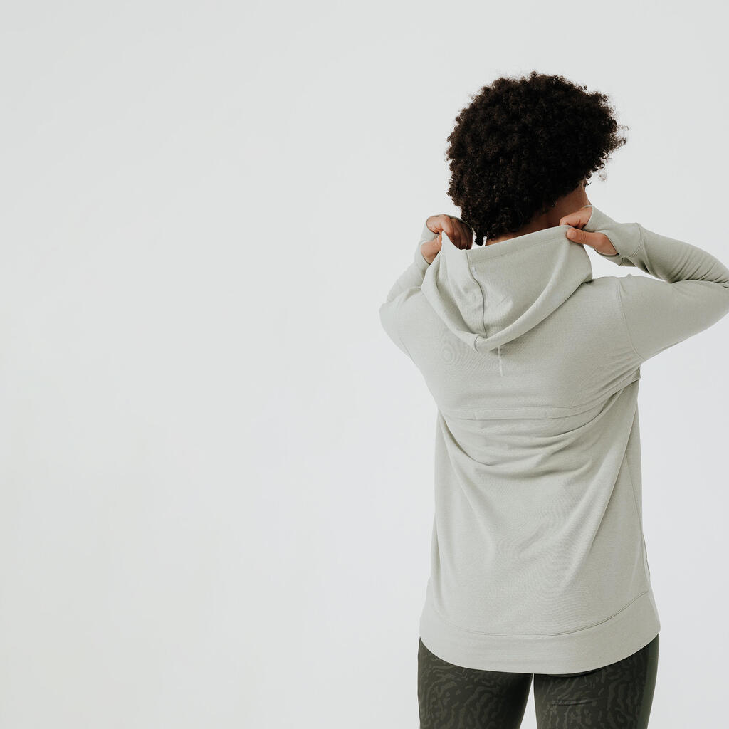 Sudadera con capucha running cálida mujer - Hood 500 caqui 