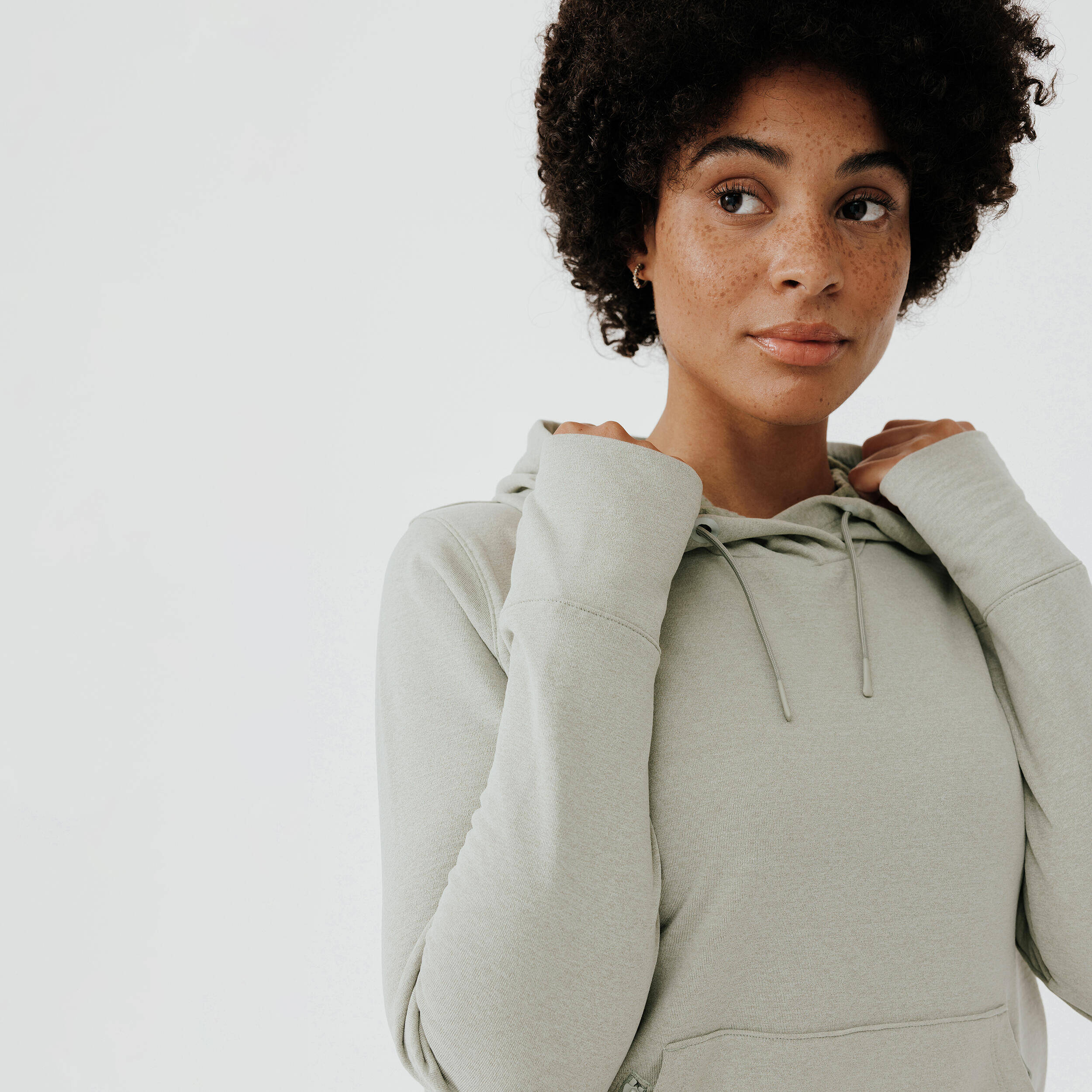 Women's warm running hoodie - khaki -  4