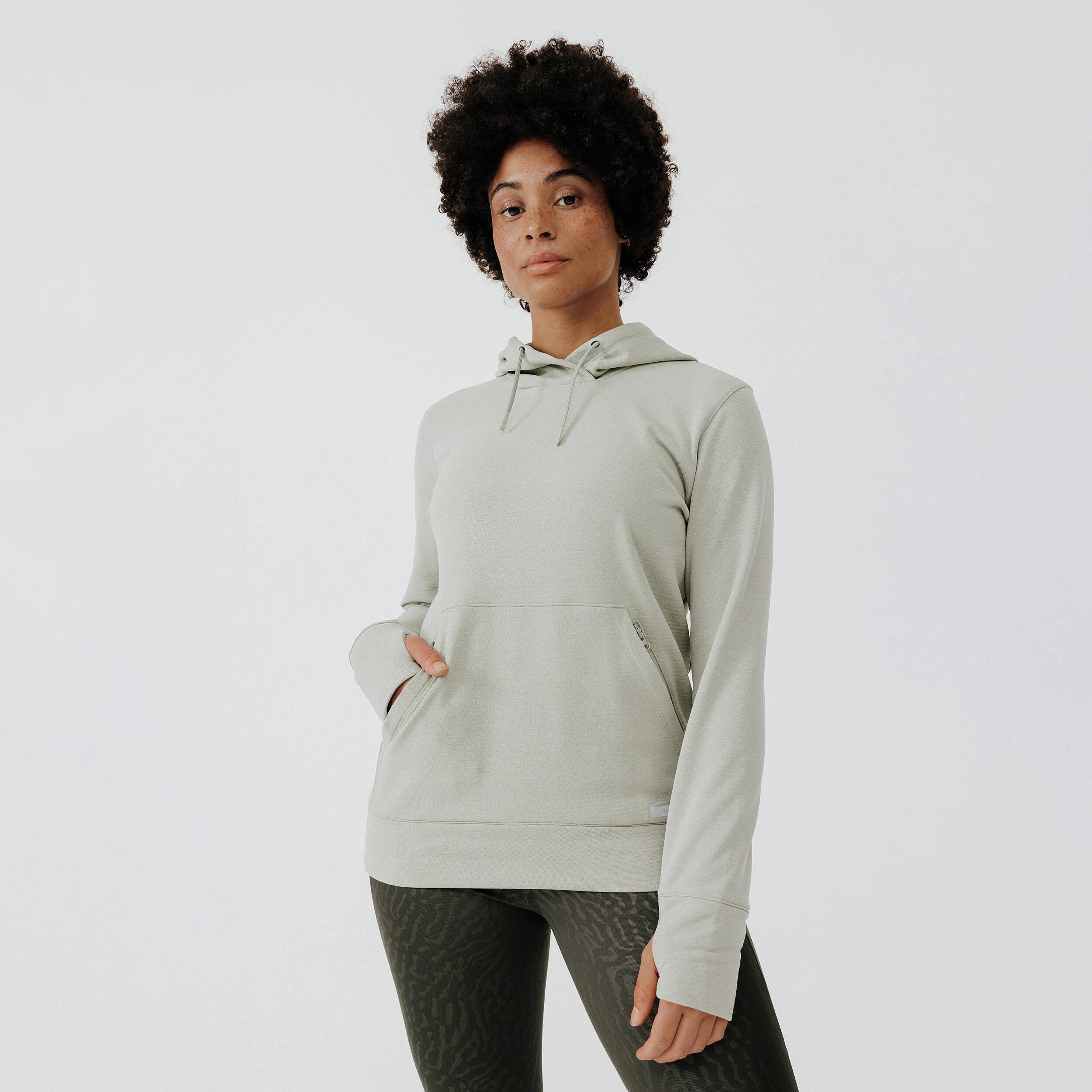 Women's warm running hoodie - khaki