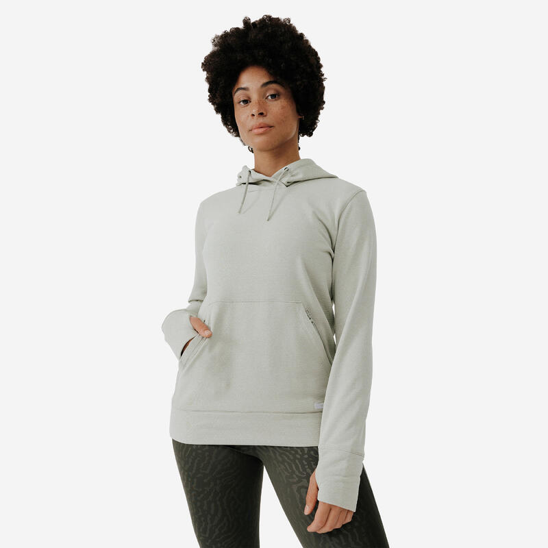 Sweat à capuche running chaud femme - Hood 500 kaki